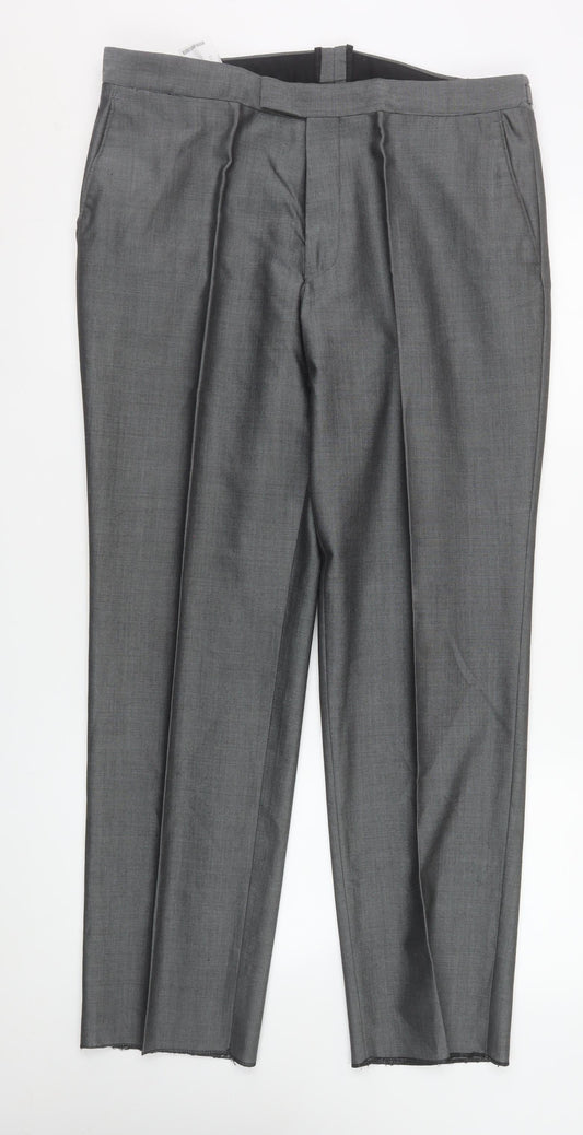 Torre Men’s Grey 36S Pleated Formal Dress Pants Wool Blend