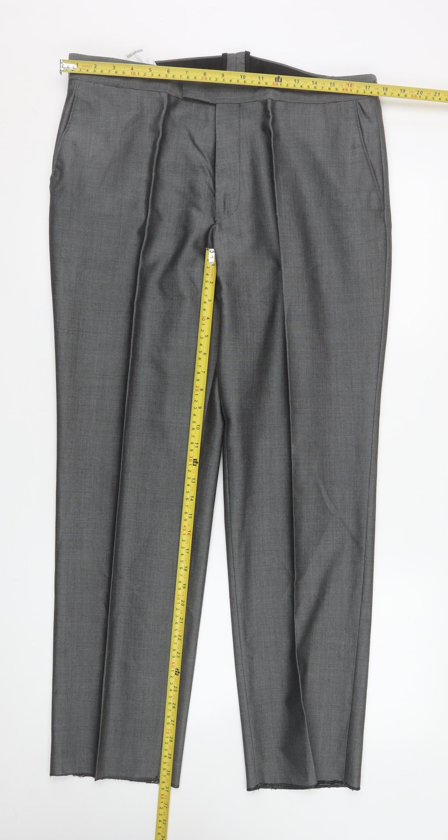 Torre Men’s Grey 36S Pleated Formal Dress Pants Wool Blend