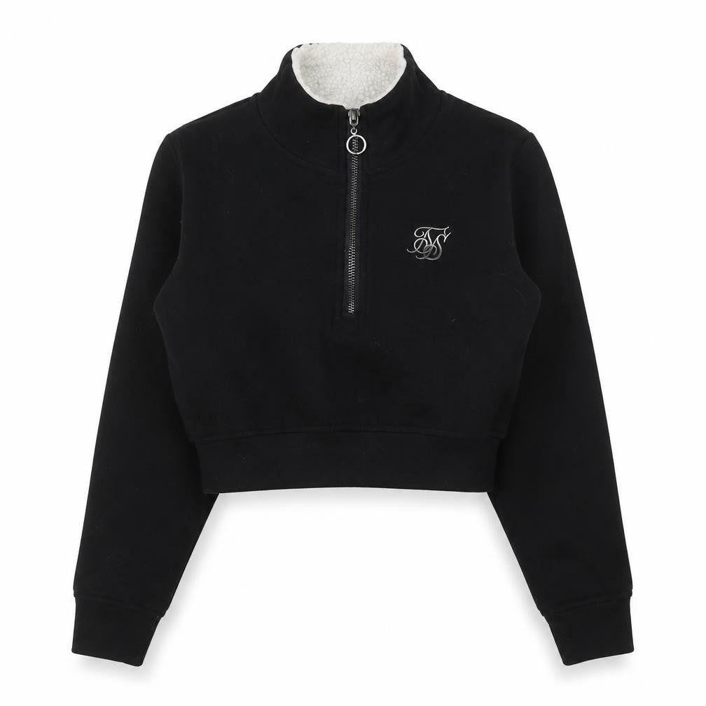 SikSilk Women's Black 1/4 Zip Cropped Sweatshirt Size 6