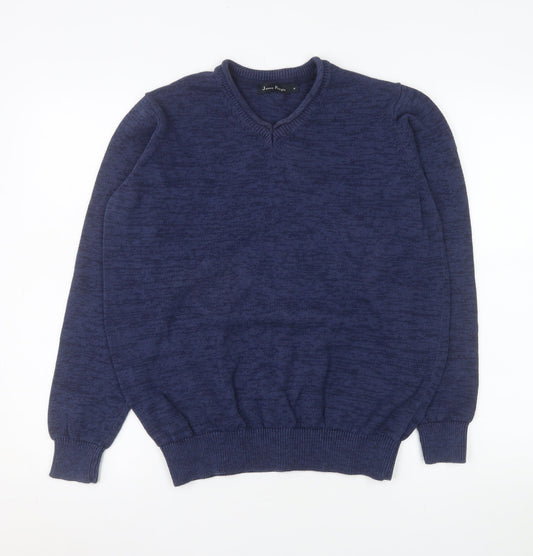 James Pringle Men's Blue Cotton V-Neck Jumper Size M