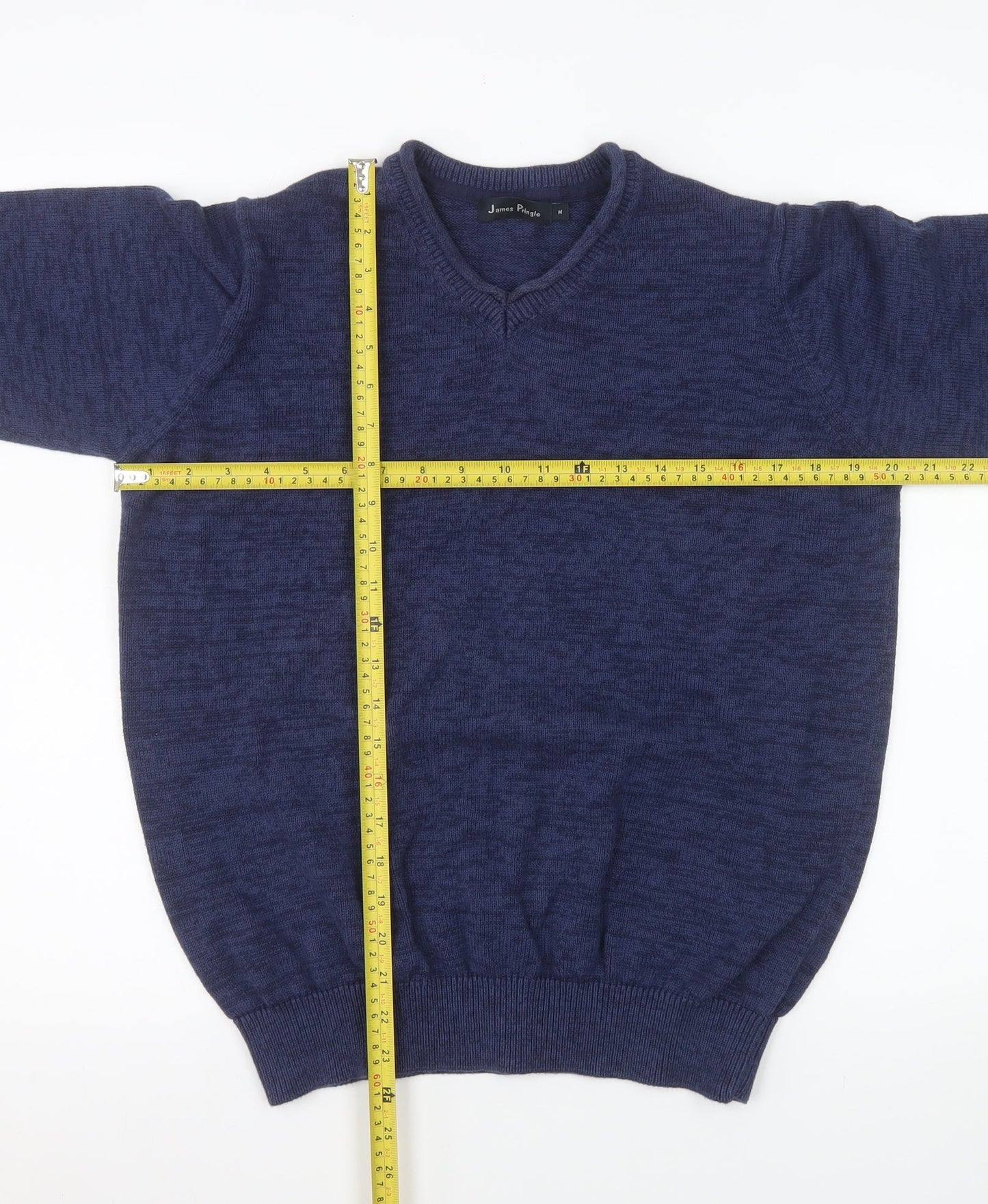 James Pringle Men's Blue Cotton V-Neck Jumper Size M