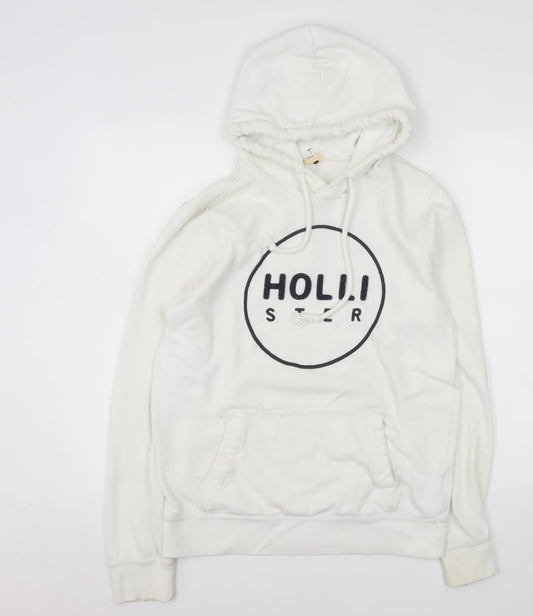 Hollister Women White Pullover Hoodie S Logo Cotton Blend Casual