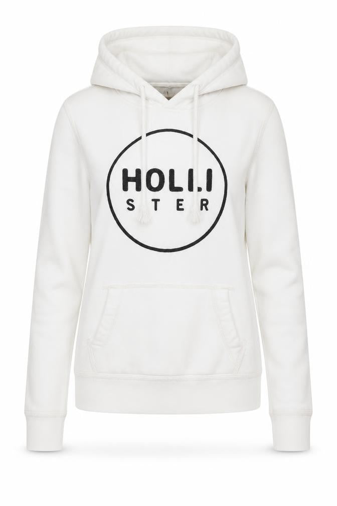 Hollister Women White Pullover Hoodie S Logo Cotton Blend Casual