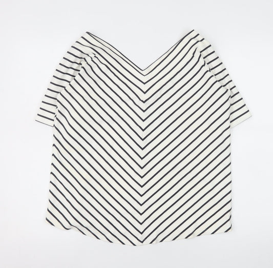 Jasper Conran Women's White Striped V-Neck Jersey T-Shirt Size 20