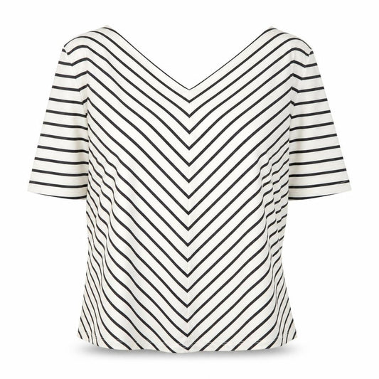 Jasper Conran Women's White Striped V-Neck Jersey T-Shirt Size 20