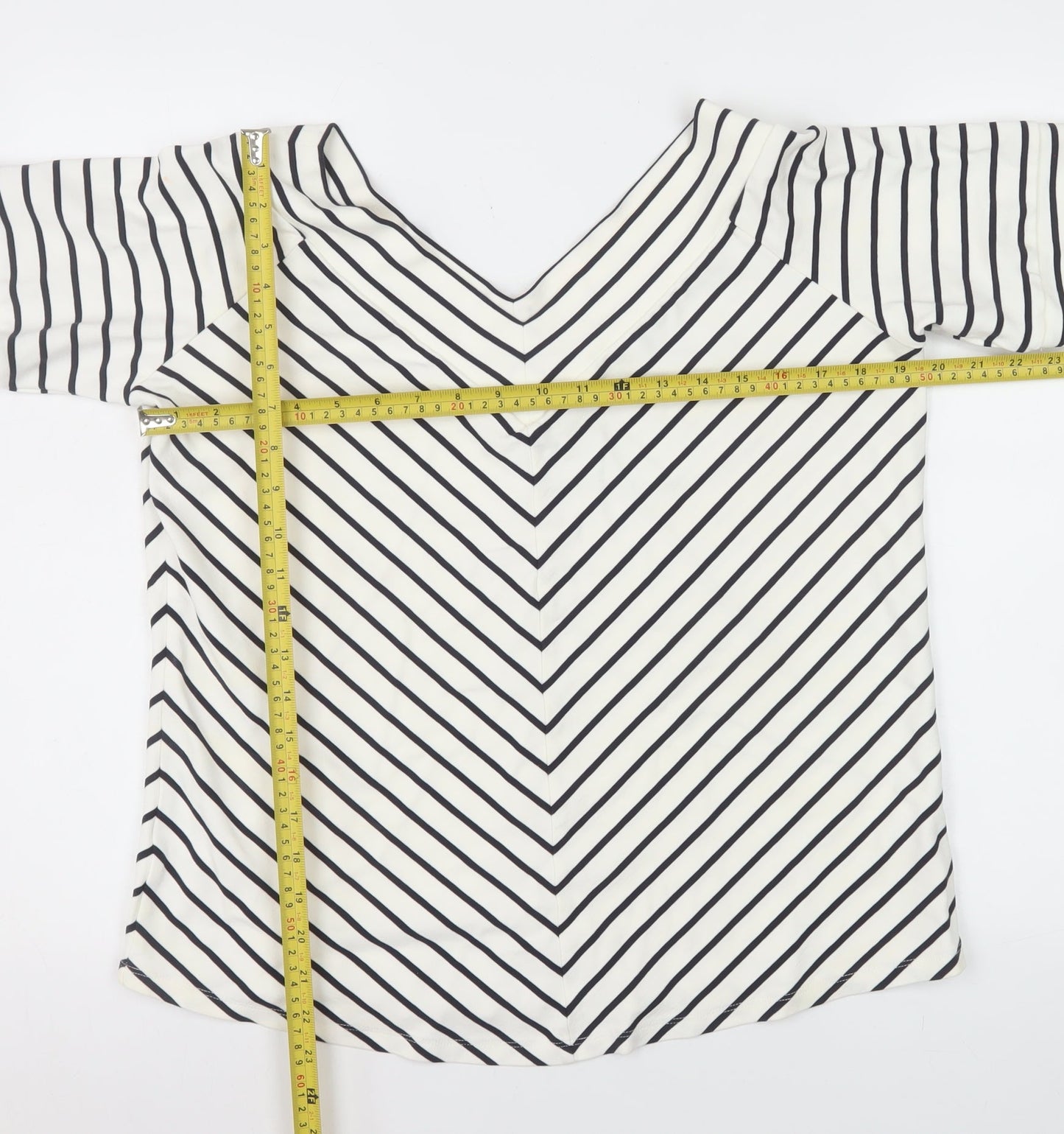 Jasper Conran Women's White Striped V-Neck Jersey T-Shirt Size 20