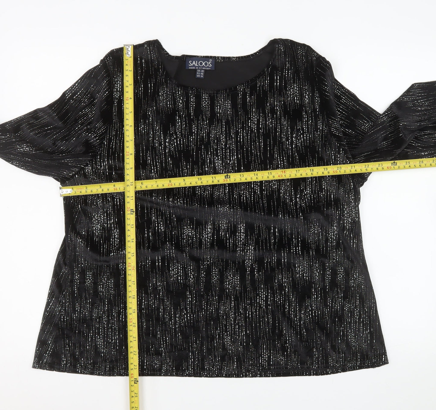 Saloos Women’s Black Glitter Velvet Tunic Blouse Size 20 Long Sleeve