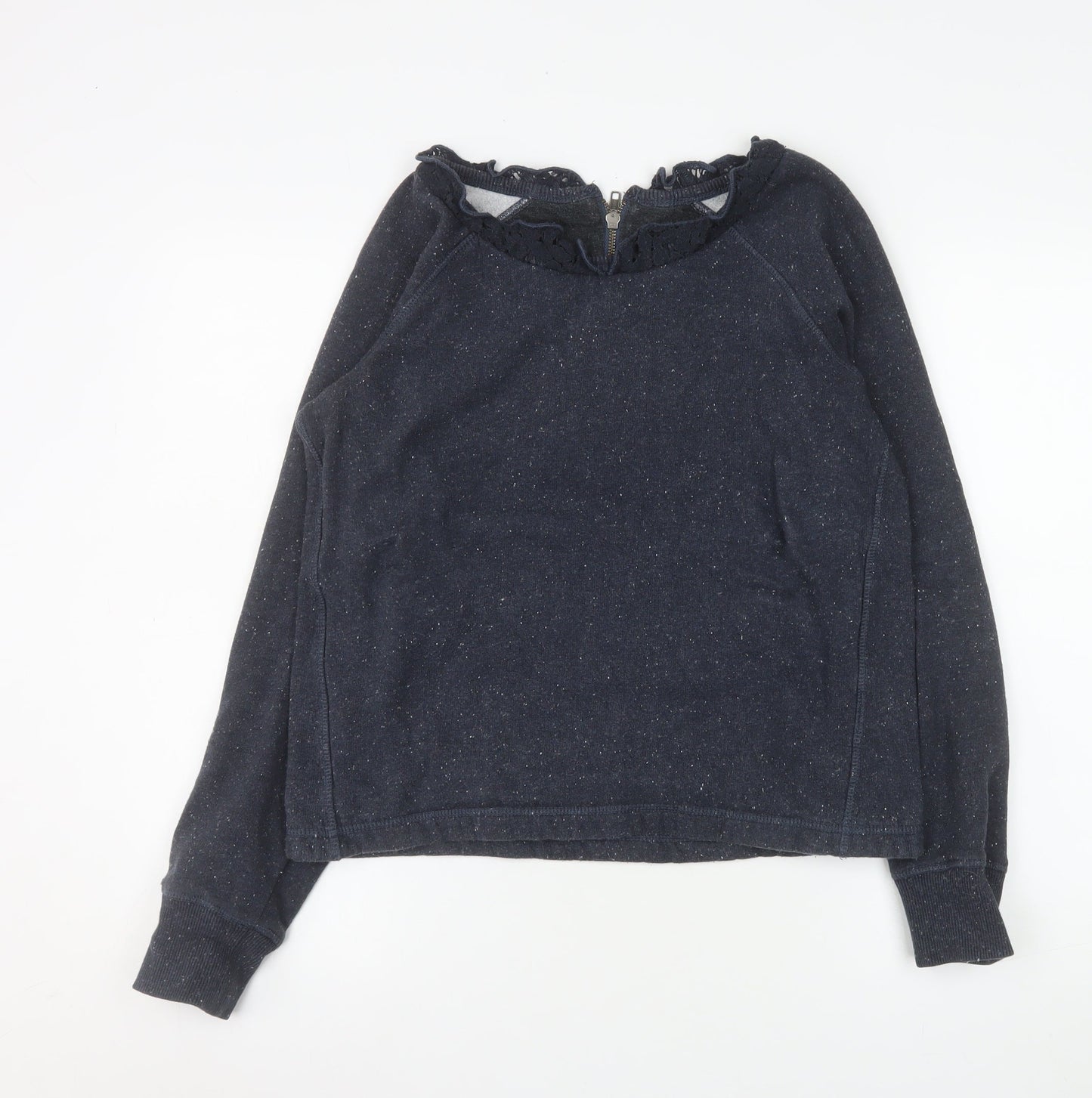 Luperdry Womens Navy Blue Lace Neck Long Sleeve Sweatshirt Size M