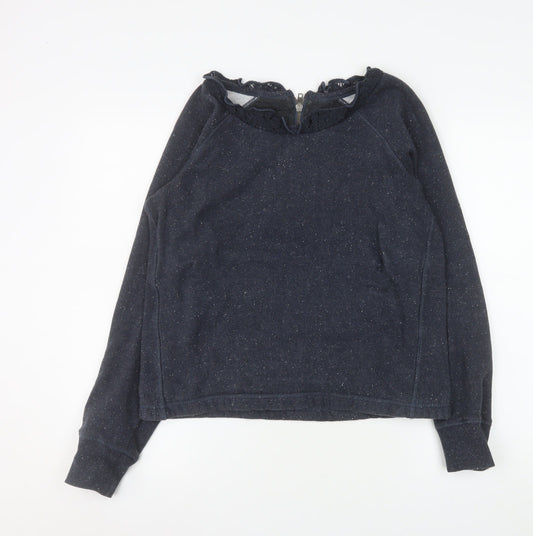 Luperdry Womens Navy Blue Lace Neck Long Sleeve Sweatshirt Size M