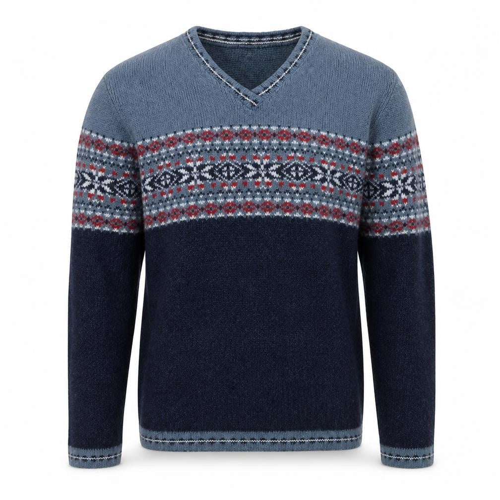 Route 66 Men's Blue Fair Isle V-Neck Acrylic Pullover Jumper XL