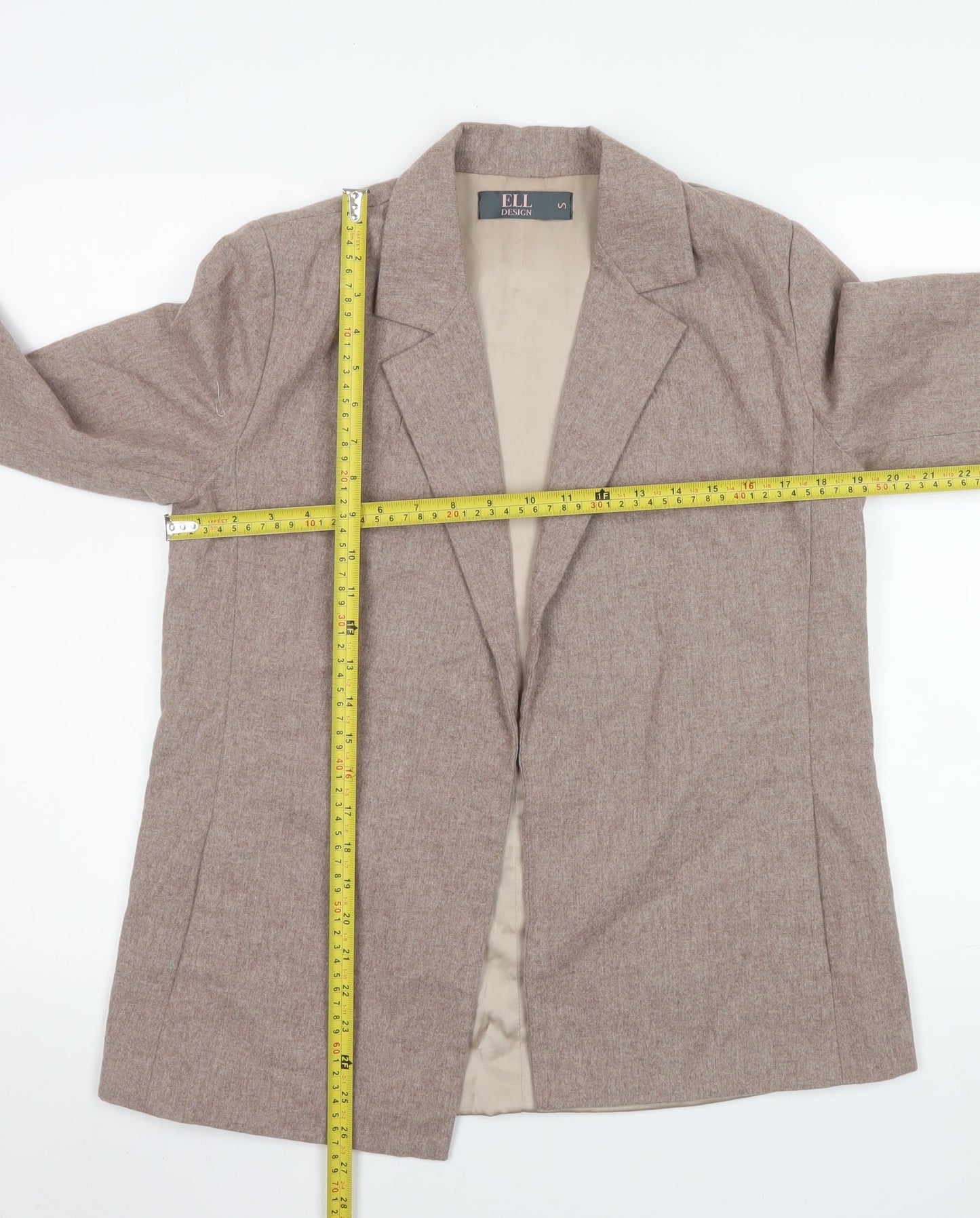 ELL Design Womens Beige Single-Breasted Blazer Size Small