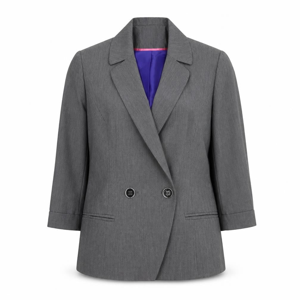 Denim Co Women Grey Double-Breasted Blazer Size 12 Regular Fit Work Jacket