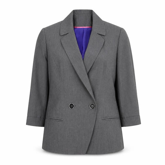Denim Co Women Grey Double-Breasted Blazer Size 12 Regular Fit Work Jacket