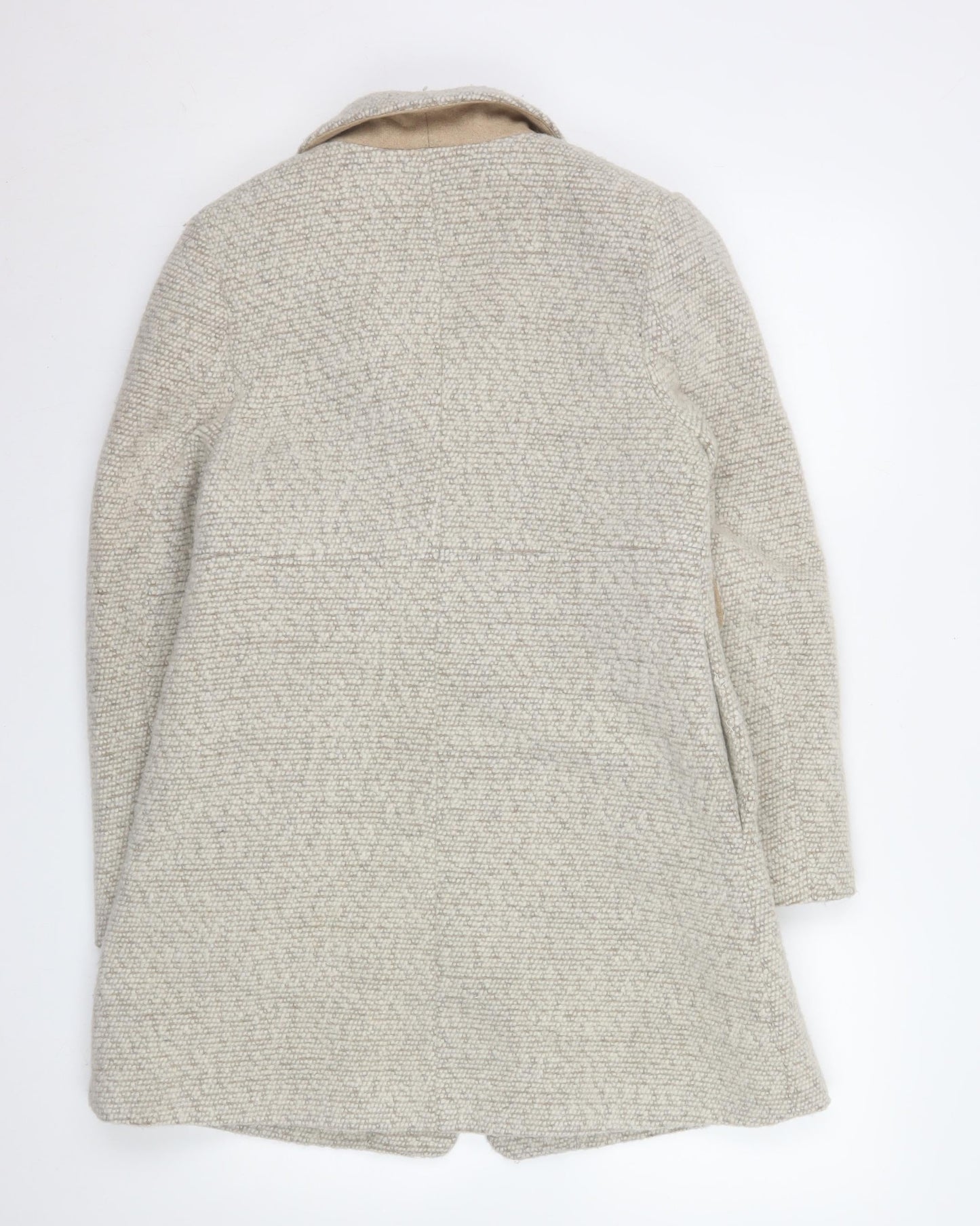 H&M Women Beige Wool Blend Mid-Length Overcoat Size 10