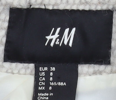 H&M Women Beige Wool Blend Mid-Length Overcoat Size 10