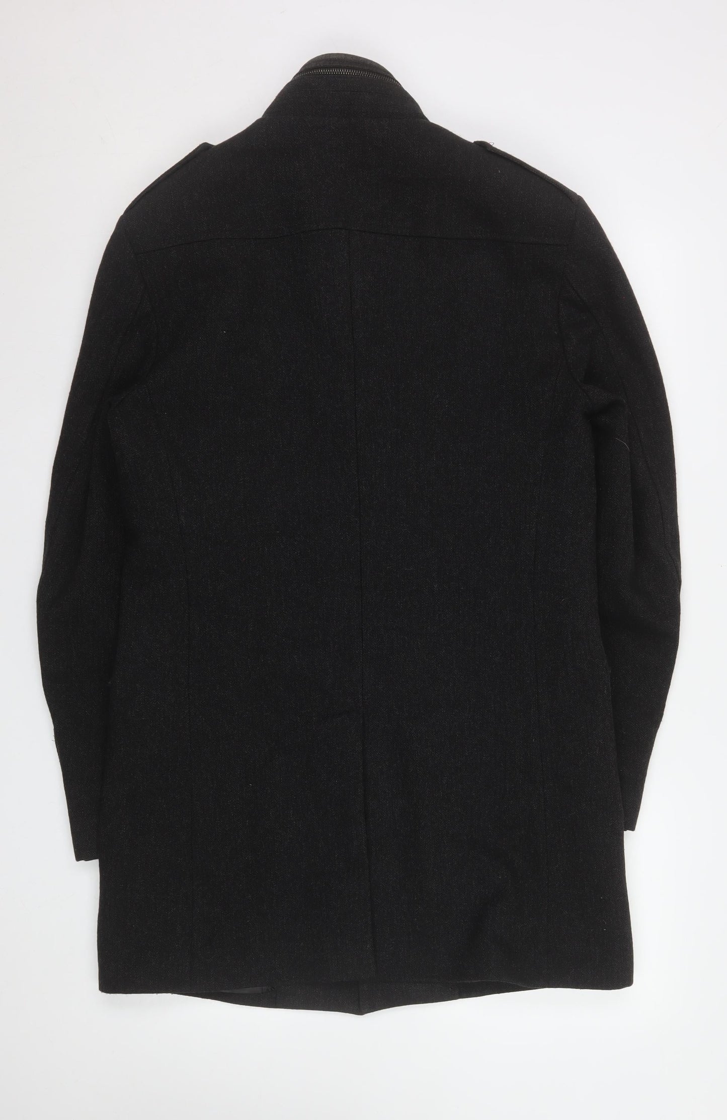 Zara Man Black Wool Blend Stand-Up Collar Men's Medium Overcoat