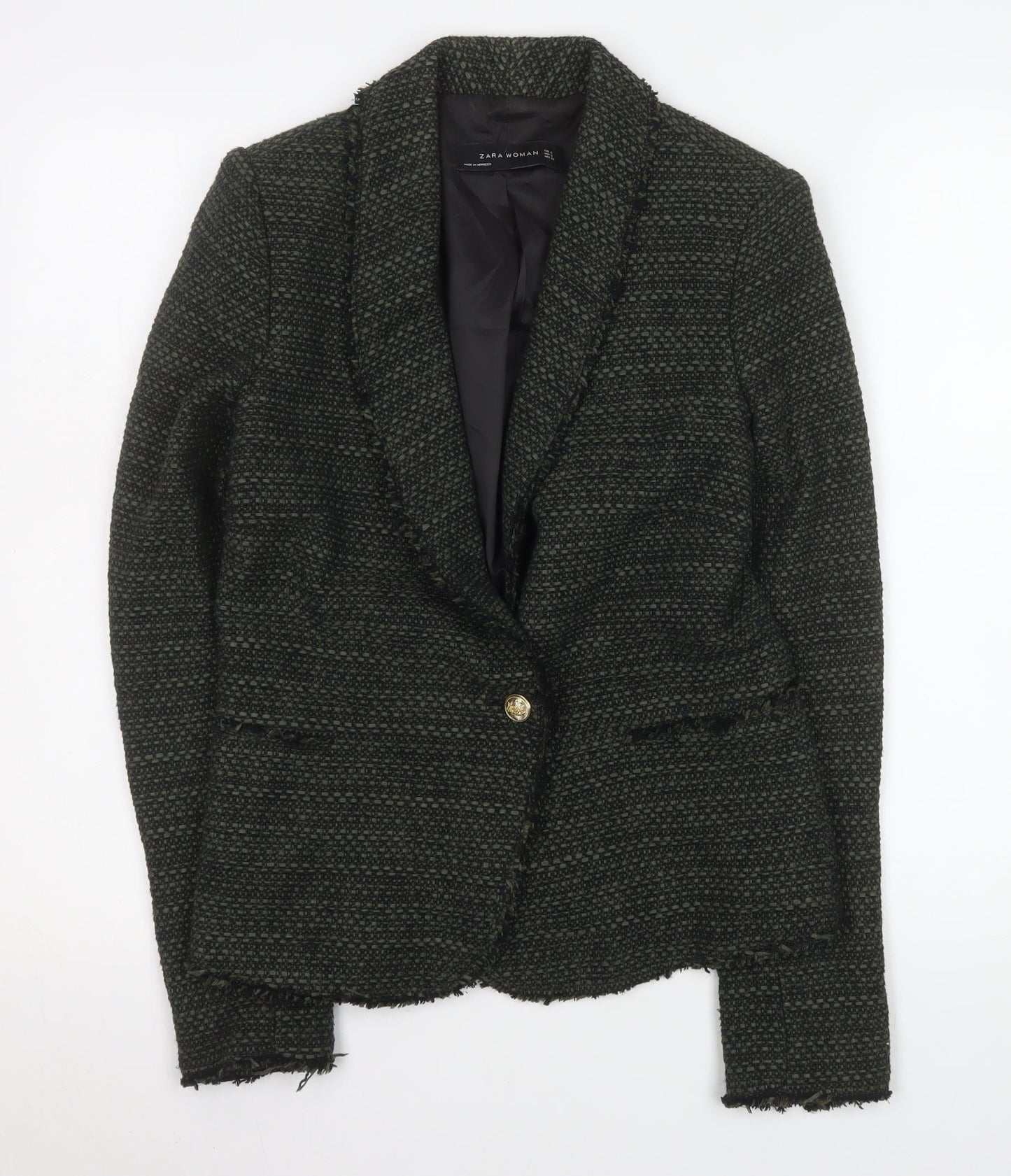 Zara Woman Black Wool Blend Bouclé Blazer Jacket UK 8 Single Breasted