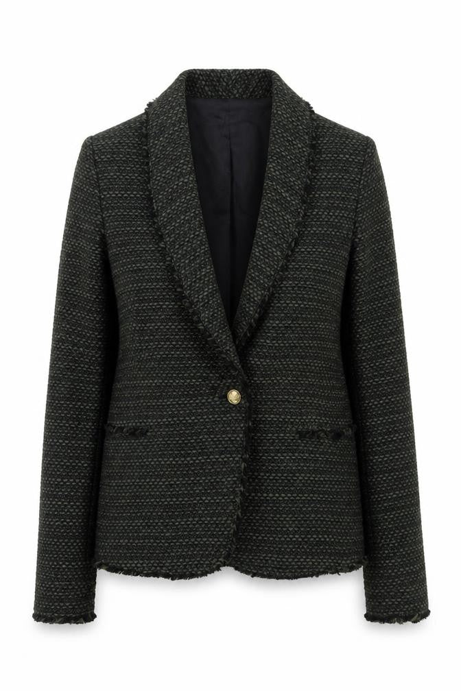 Zara Woman Black Wool Blend Bouclé Blazer Jacket UK 8 Single Breasted