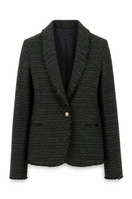 Zara Woman Black Wool Blend Bouclé Blazer Jacket UK 8 Single Breasted
