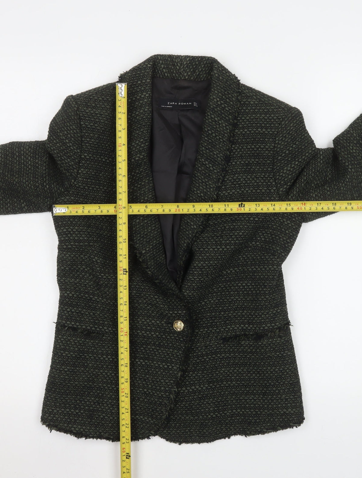 Zara Woman Black Wool Blend Bouclé Blazer Jacket UK 8 Single Breasted