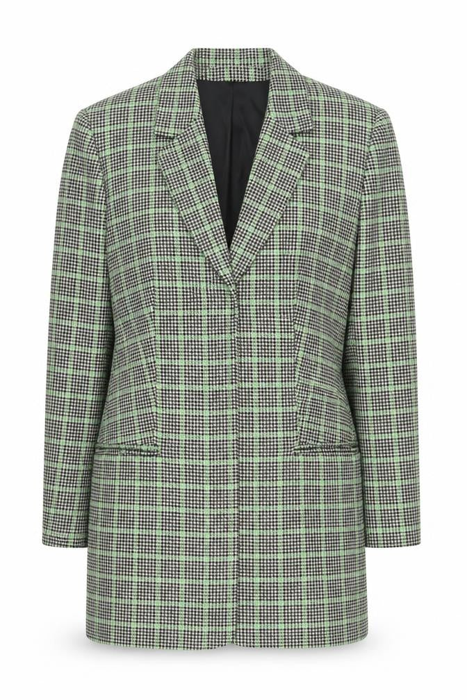 Zara Women Black Green Checked Longline Blazer Medium