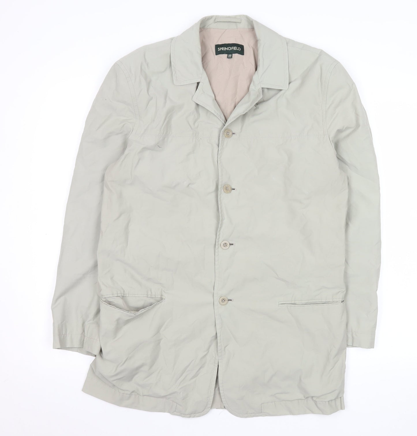 Springfield Men Beige Cotton Blend Long Overcoat M Regular Lightweight