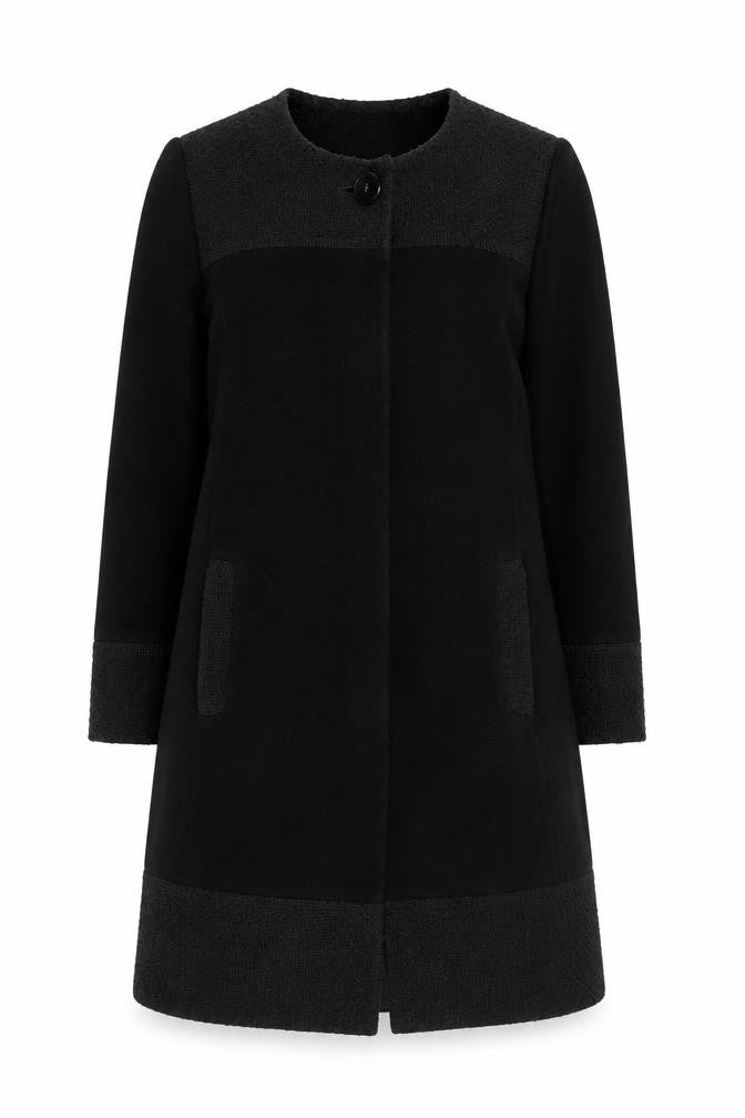 Windsmoor Women's Black Wool Blend Long Overcoat Size 14 Classic Style