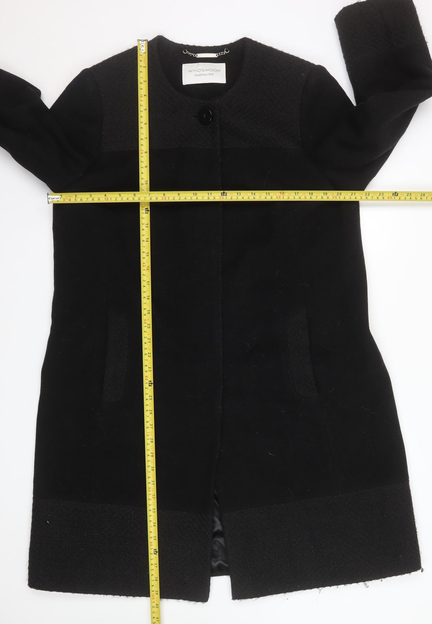 Windsmoor Women's Black Wool Blend Long Overcoat Size 14 Classic Style