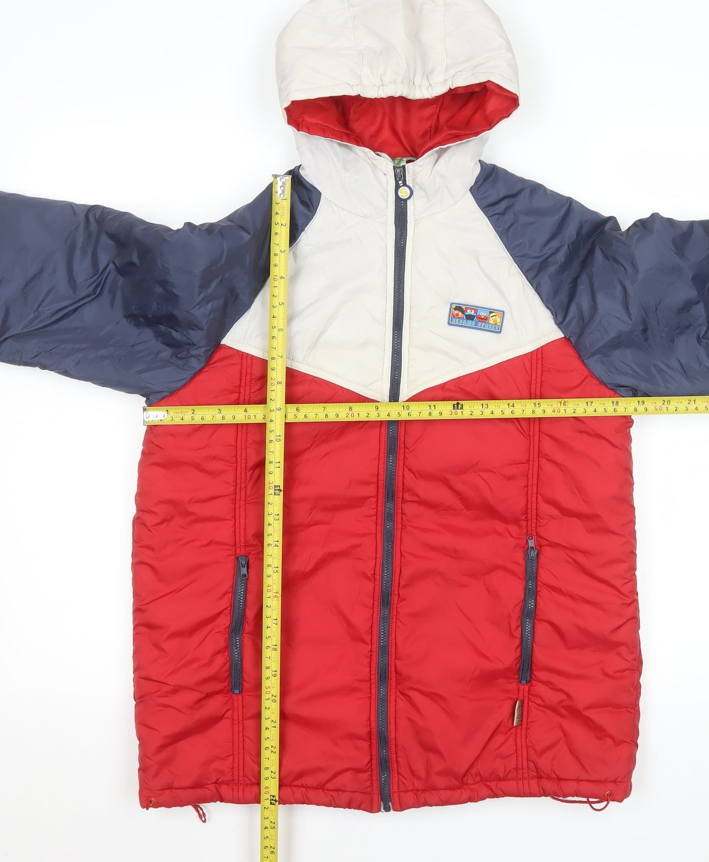 Sesame Street Boys Red Blue Colourblock Hooded Puffer Jacket 11-12 Years