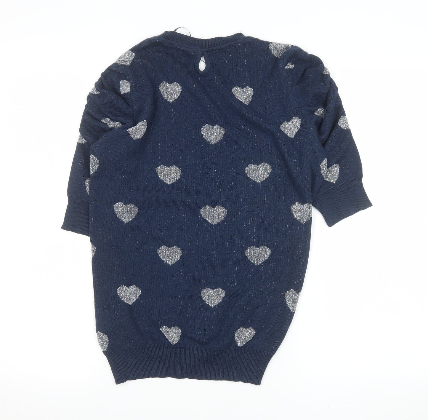 F XSide Women’s Blue Heart Glitter Knit Short Sleeve Top Size M