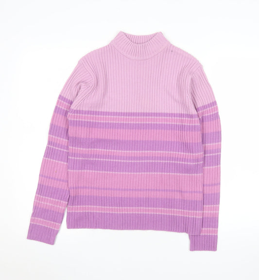 Bonmarché Women’s Pink Stripe Rib Knit Mock Neck Jumper Size M