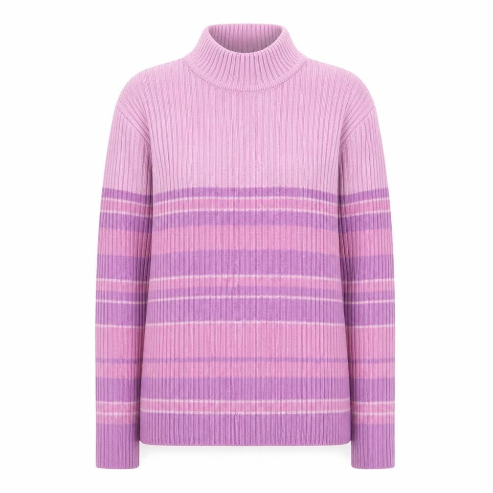 Bonmarché Women’s Pink Stripe Rib Knit Mock Neck Jumper Size M