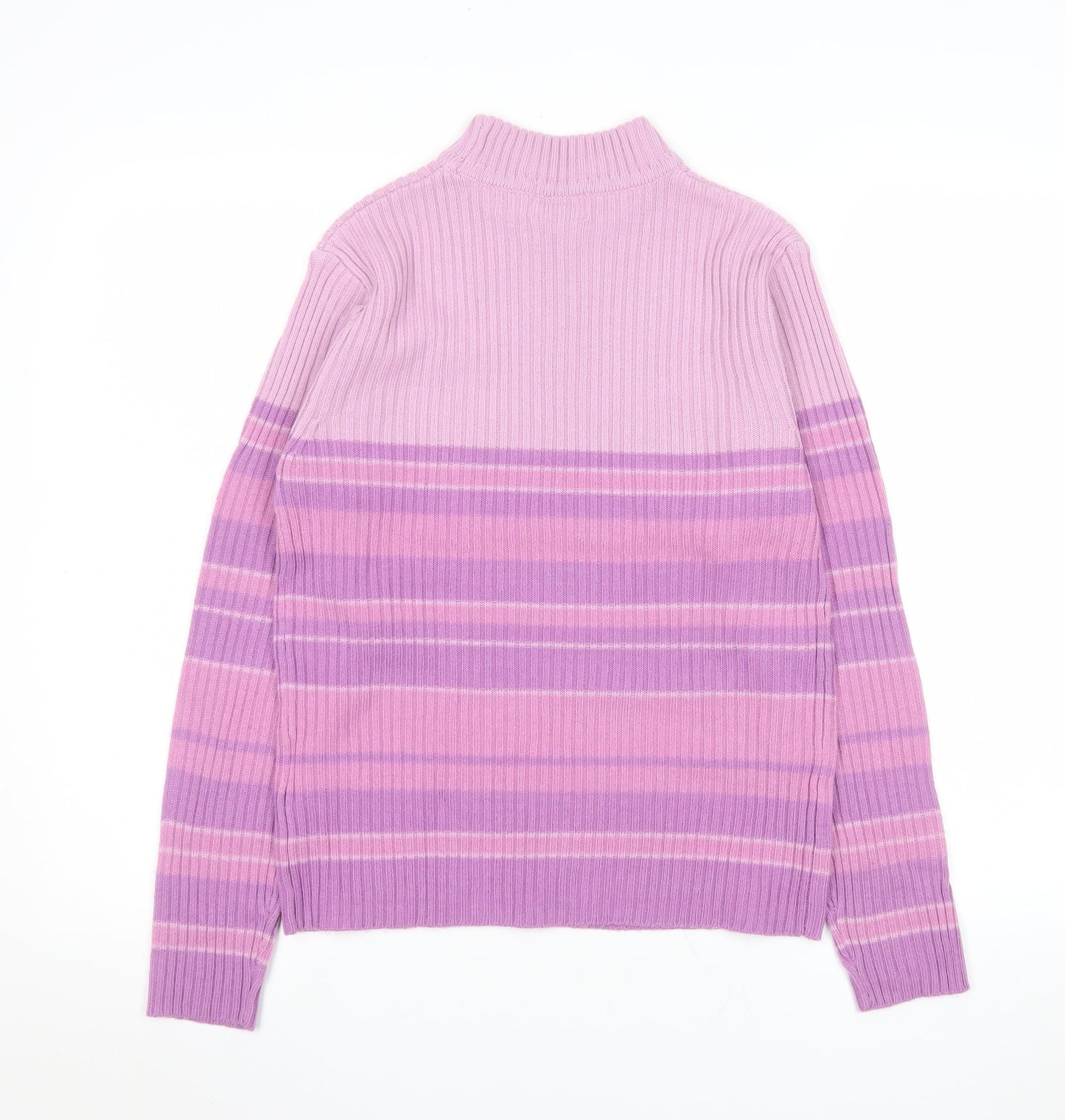 Bonmarché Women’s Pink Stripe Rib Knit Mock Neck Jumper Size M