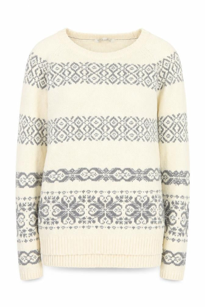 FatFace Women’s Ivory Fair Isle Cotton Knit Jumper Size 8