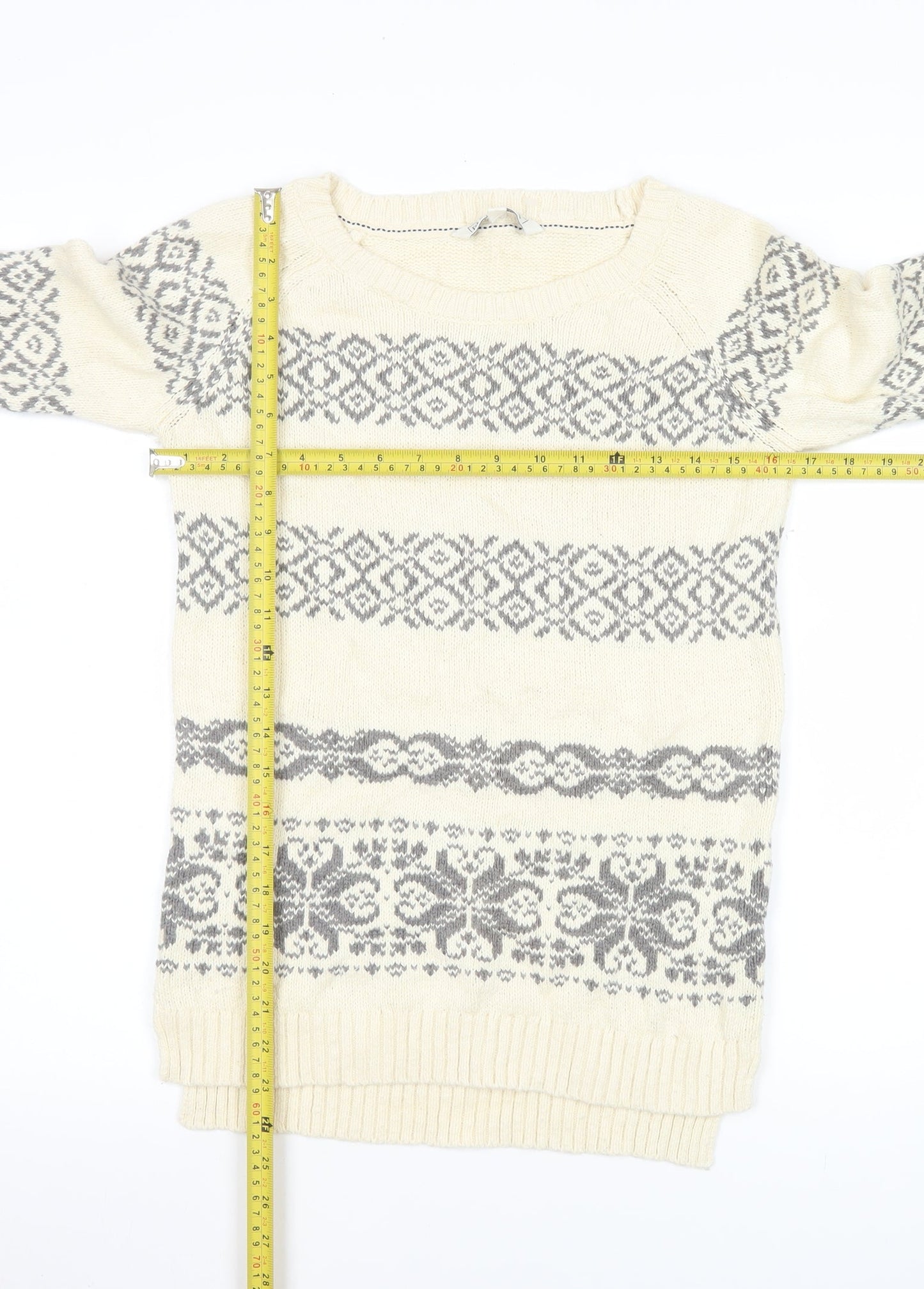 Fat Face Women’s Ivory Fair Isle Cotton Knit Jumper Size 8
