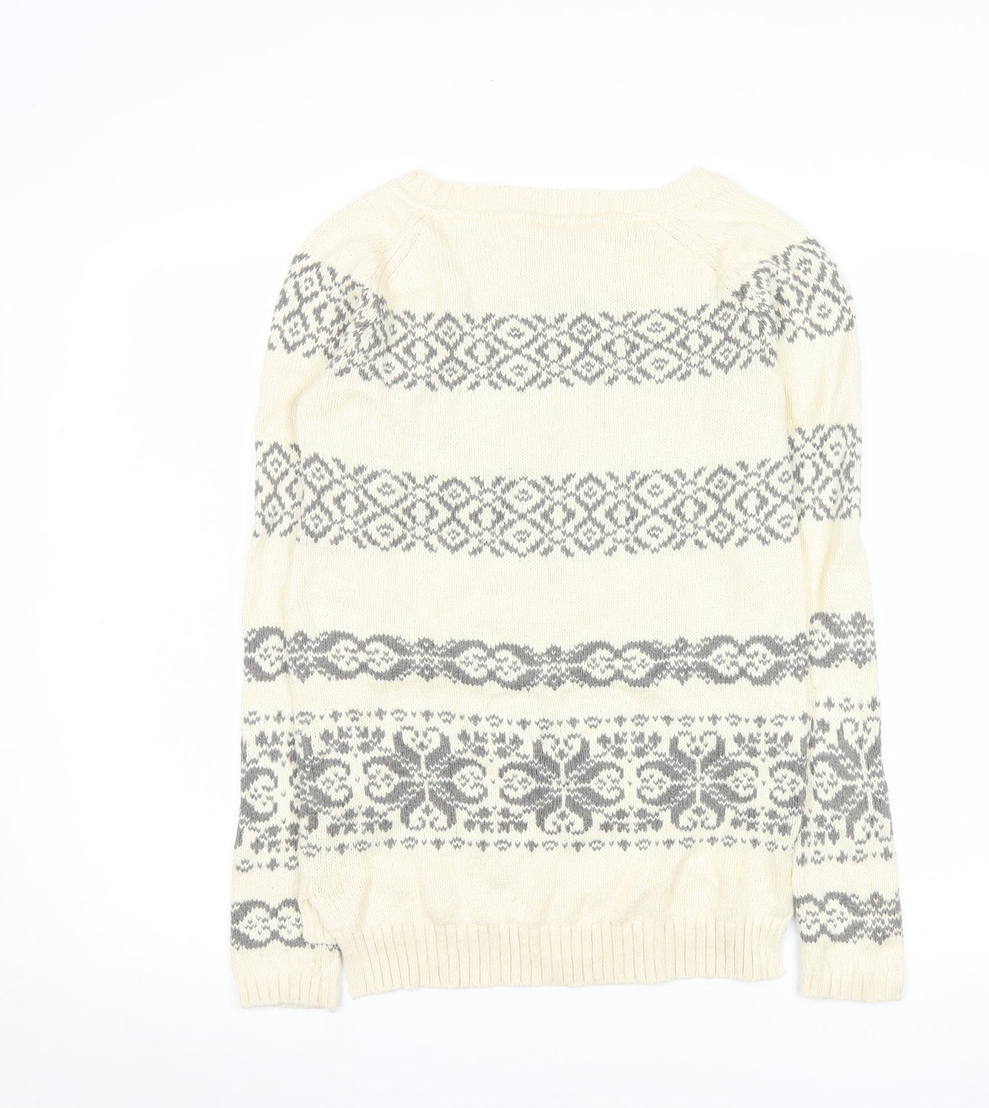Fat Face Women’s Ivory Fair Isle Cotton Knit Jumper Size 8