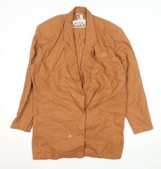 KIT Women Brown Linen Blend Double-Breasted Long Blazer Size 16