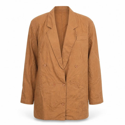 KIT Women Brown Linen Blend Double-Breasted Long Blazer Size 16
