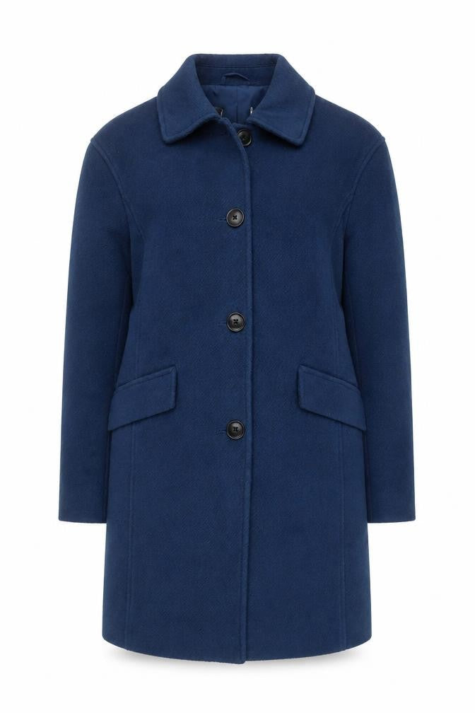 Marks & Spencer Women Blue Wool Blend Mid-Length Overcoat Size 8