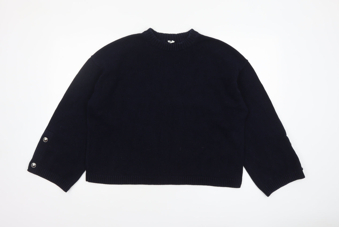 Arket Women's Black Cotton Crew Neck Raglan Long Sleeve Jumper Size 12