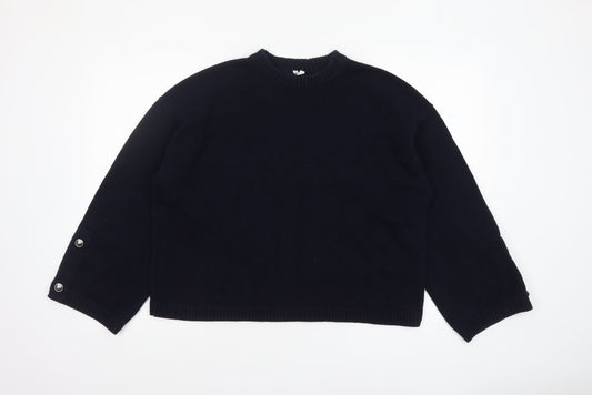 Arket Women's Black Cotton Crew Neck Raglan Long Sleeve Jumper Size 12