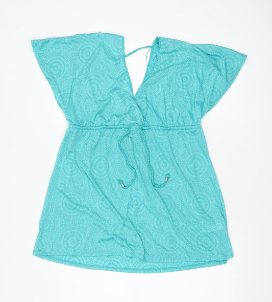 Primark Women's Blue Summer Tunic Blouse M V-Neck Tie Waist