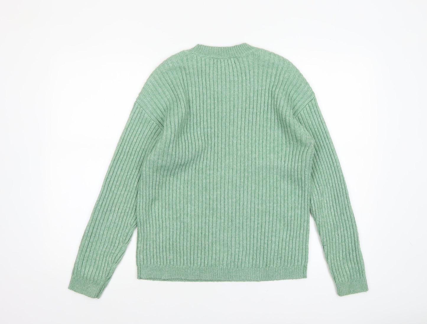 Marks and Spencer Women's Green Wool Blend Ribbed Crew Neck Jumper Size S