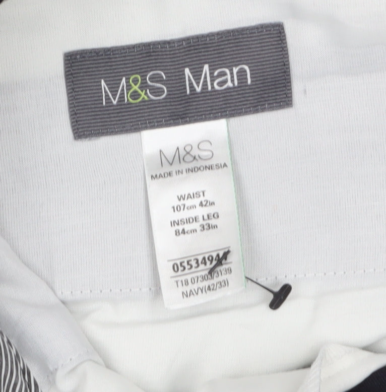 Marks and Spencer Men’s Navy Blue 42W 33L Regular Fit Dress Trousers