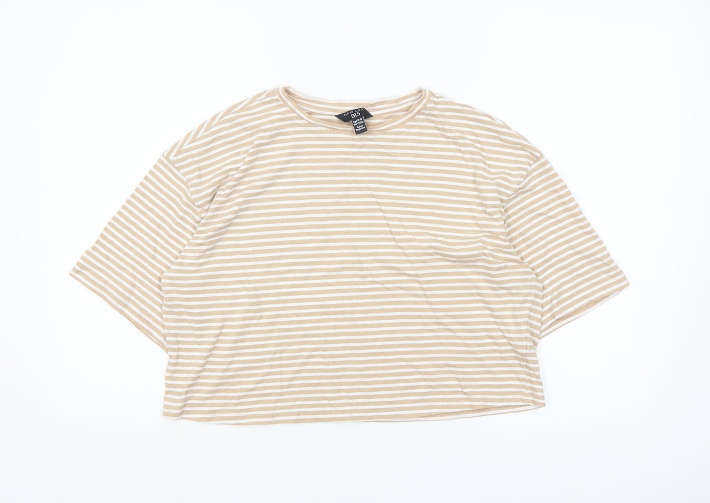 New Look Girls Beige Striped Cropped T-Shirt Age 14-15 Years Cotton