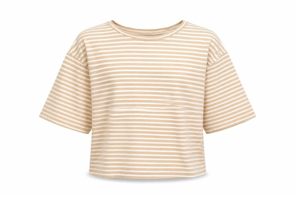 New Look Girls Beige Striped Cropped T-Shirt Age 14-15 Years Cotton