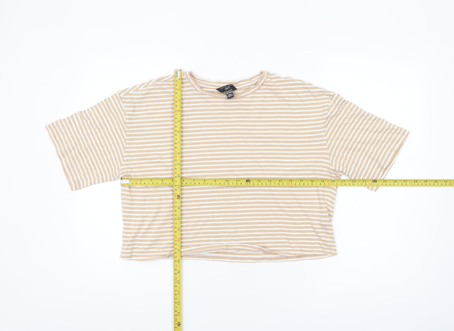 New Look Girls Beige Striped Cropped T-Shirt Age 14-15 Years Cotton