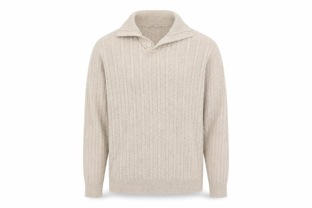 Jaeger Men's Beige Cable-Knit Wool Collar Pullover Jumper M