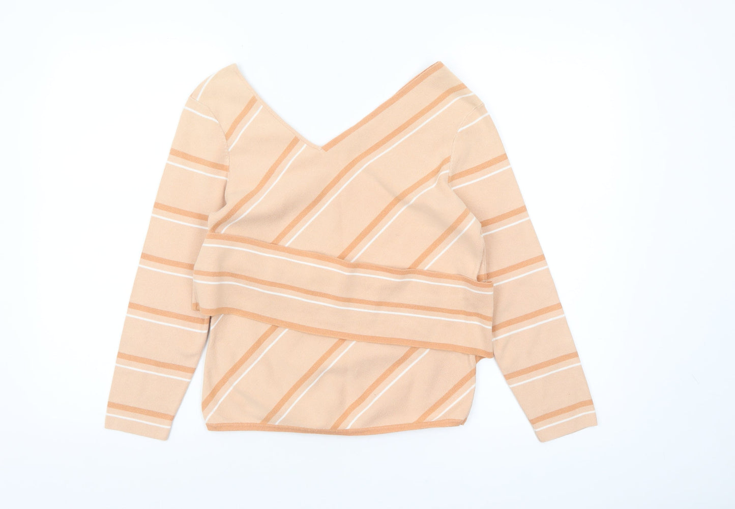Bread n Butter Women's Beige Striped V-Neck Knit Jumper Size M