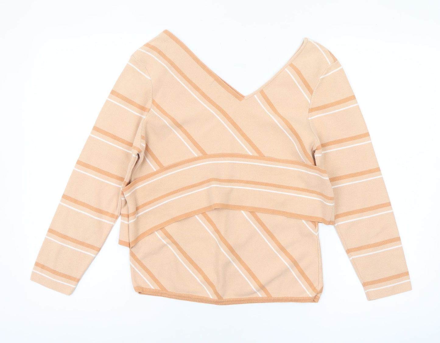 Bread n Butter Women's Beige Striped V-Neck Knit Jumper Size M